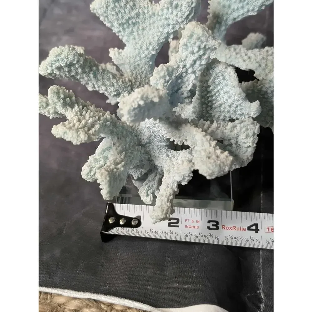 Nautical Coral Resin Art Statue Figurine Glass Bass Teal Large Staghorn Decor